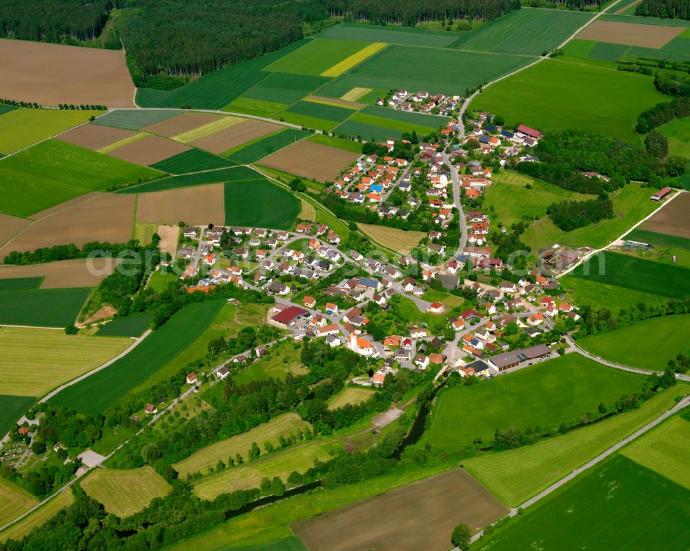 Aerial image Schwendi - Village view on the edge of agricultural fields and land in Schwendi in the state Baden-Wuerttemberg, Germany