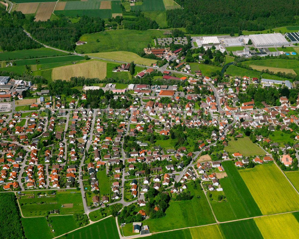 Aerial photograph Schwendi - Village view on the edge of agricultural fields and land in Schwendi in the state Baden-Wuerttemberg, Germany