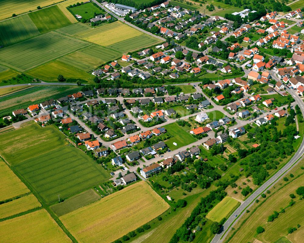 Aerial photograph Seebronn - Village view on the edge of agricultural fields and land in Seebronn in the state Baden-Wuerttemberg, Germany