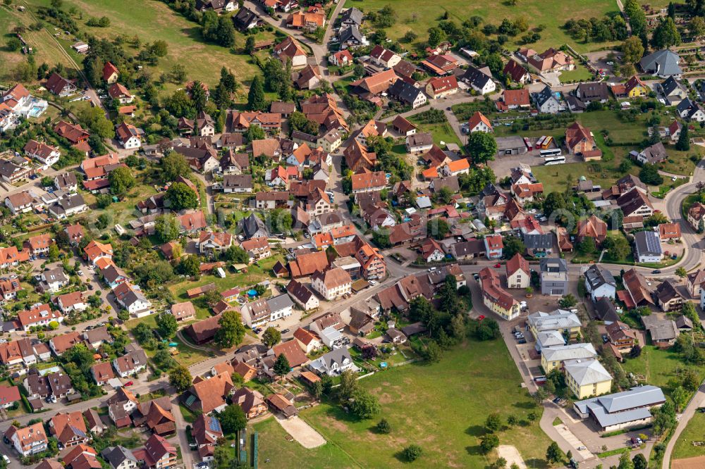Aerial photograph Sexau - Village view on the edge of agricultural fields and land in Sexau in the state Baden-Wuerttemberg, Germany
