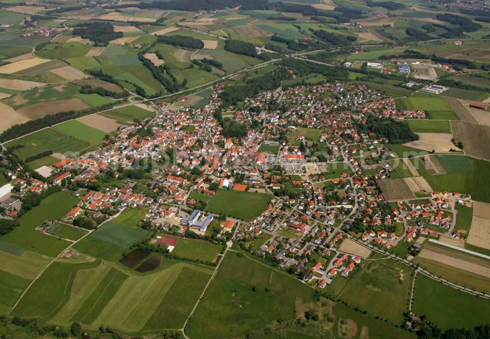 Siegenburg from above - Village view on the edge of agricultural fields and land in Siegenburg in the state Bavaria, Germany