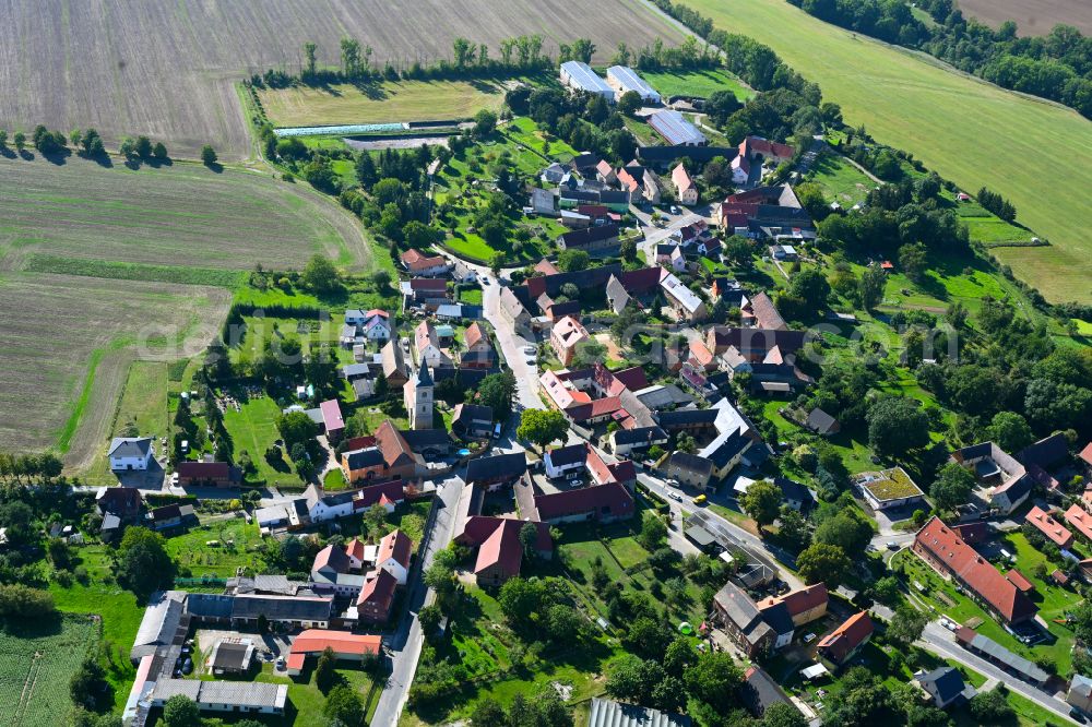 Sieglitz from above - Village view on the edge of agricultural fields and land in Sieglitz in the state Saxony-Anhalt, Germany