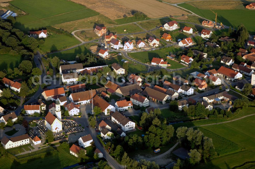 Aerial image Sielenbach - Village view on the edge of agricultural fields and land in Sielenbach in the state Bavaria, Germany