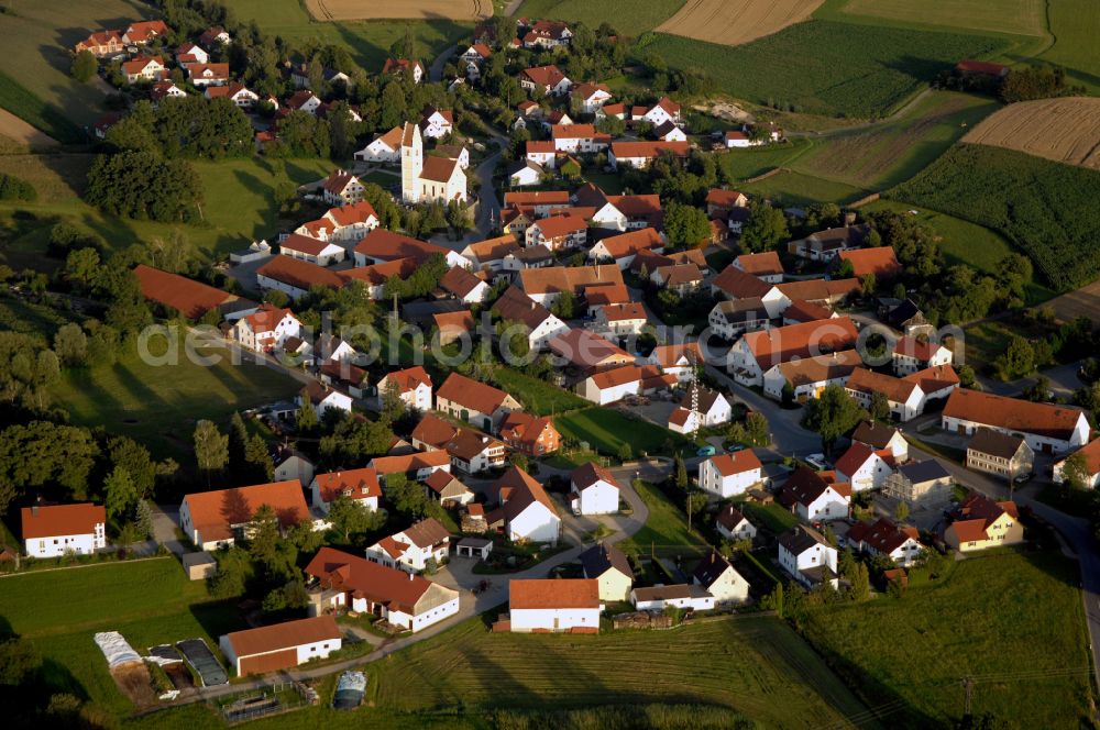 Sielenbach from above - Village view on the edge of agricultural fields and land in Sielenbach in the state Bavaria, Germany