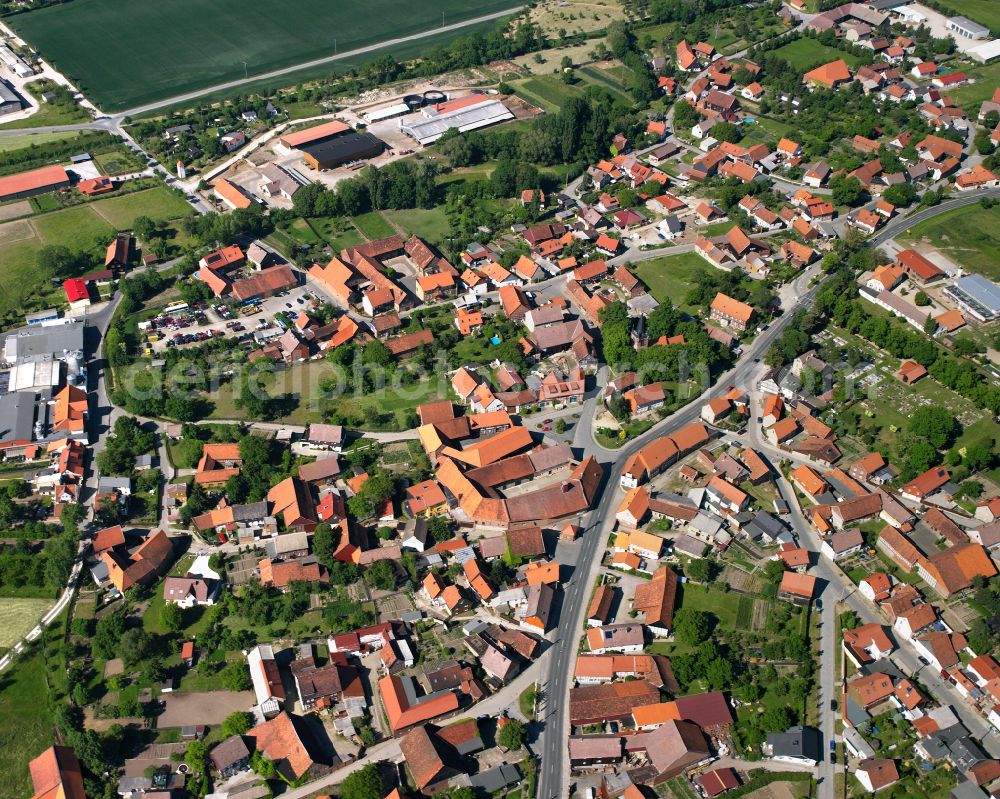 Silstedt from above - Village view on the edge of agricultural fields and land in Silstedt in the state Saxony-Anhalt, Germany