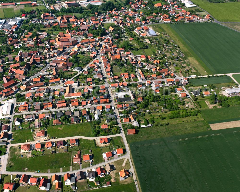 Silstedt from the bird's eye view: Village view on the edge of agricultural fields and land in Silstedt in the state Saxony-Anhalt, Germany