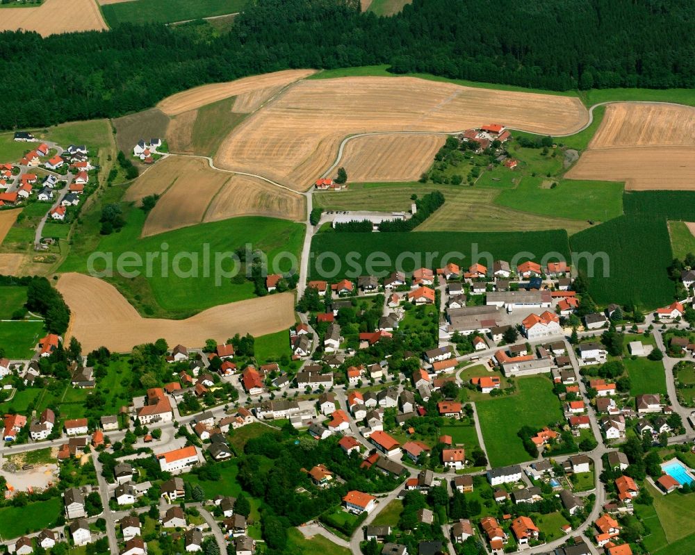 Aerial image Simbach - Village view on the edge of agricultural fields and land in Simbach in the state Bavaria, Germany