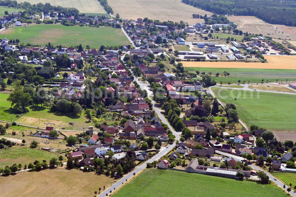 Söllichau from above - Village view on the edge of agricultural fields and land in Soellichau in the state Saxony-Anhalt, Germany