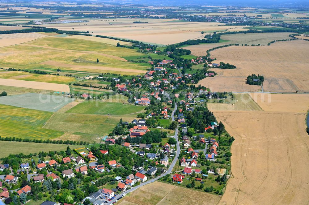 Spechtshausen from above - Village view on the edge of agricultural fields and land in Spechtshausen in the state Saxony, Germany