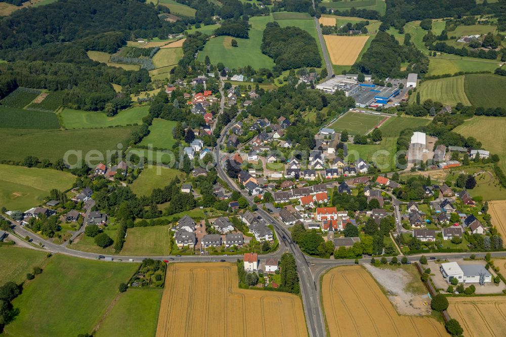 Aerial image Sprockhövel - Village view on the edge of agricultural fields and land in Sprockhövel in the state North Rhine-Westphalia, Germany