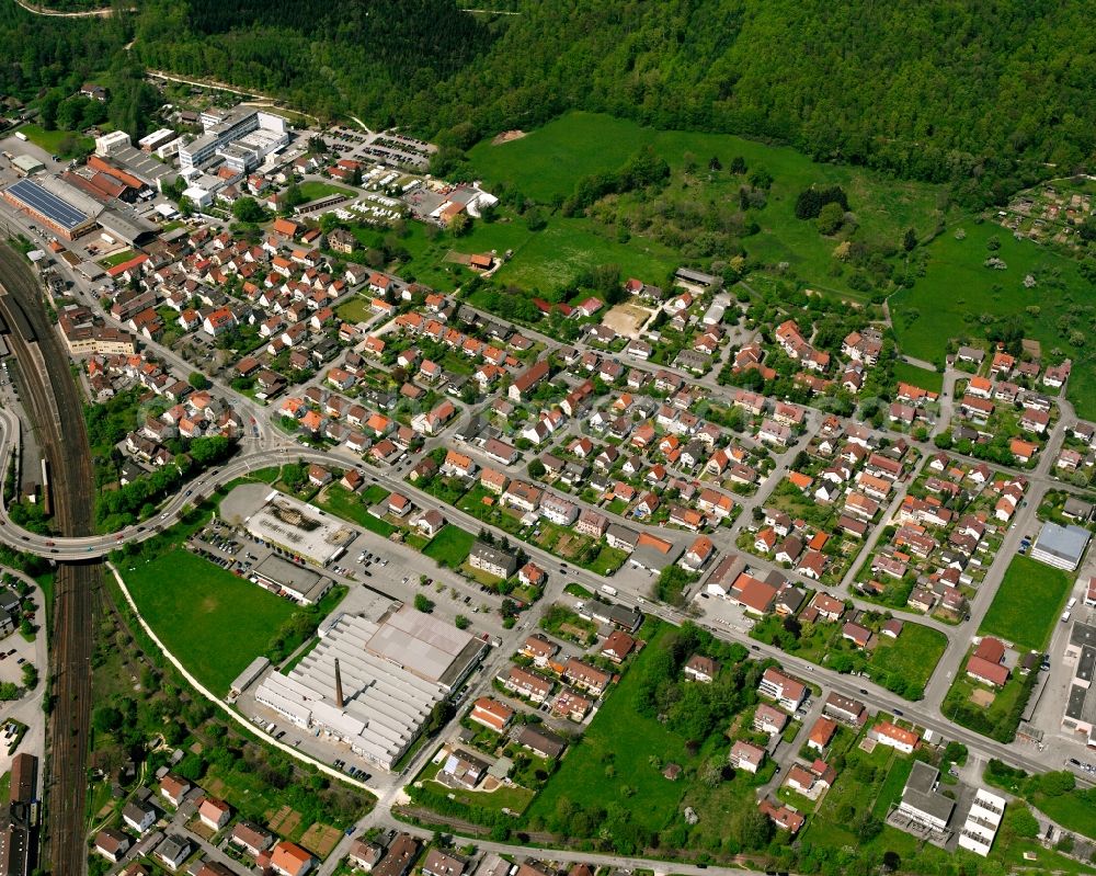 Aerial image Süßen - Village view on the edge of agricultural fields and land in Süßen in the state Baden-Wuerttemberg, Germany