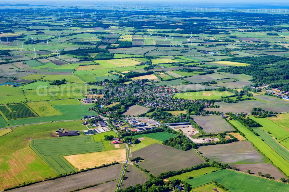 Aerial image Stadum - Village view on the edge of agricultural fields and land in Stadum in the state Schleswig-Holstein, Germany