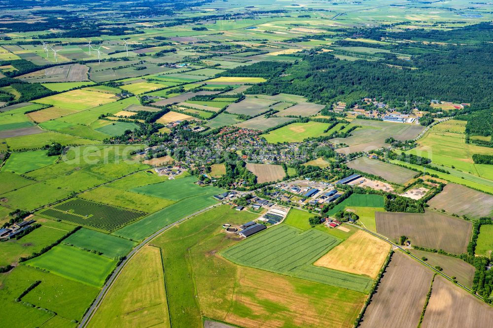 Aerial image Stadum - Village view on the edge of agricultural fields and land in Stadum in the state Schleswig-Holstein, Germany