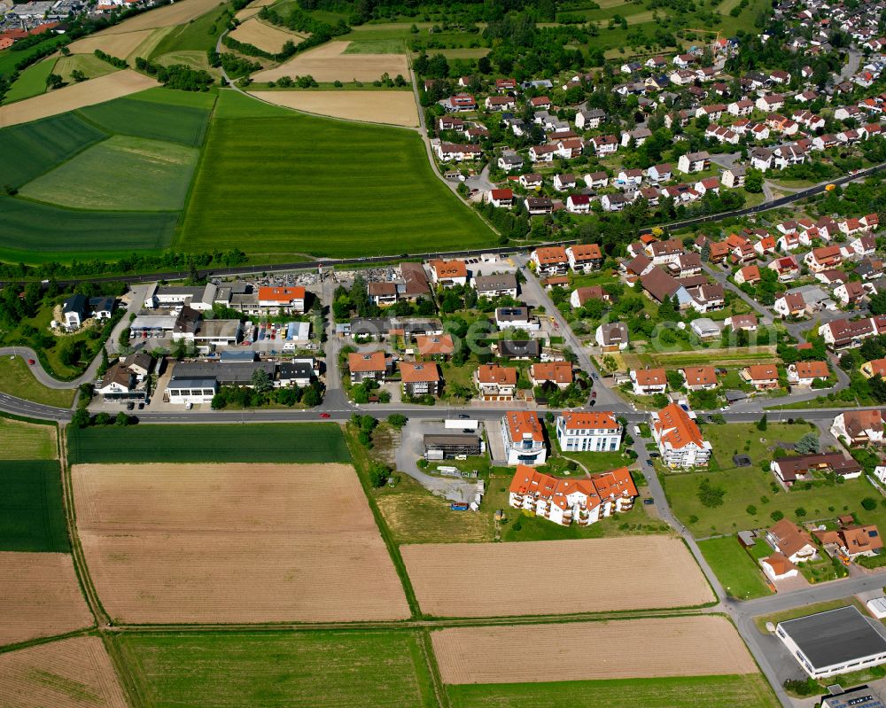 Stammheim from the bird's eye view: Village view on the edge of agricultural fields and land in Stammheim in the state Baden-Wuerttemberg, Germany