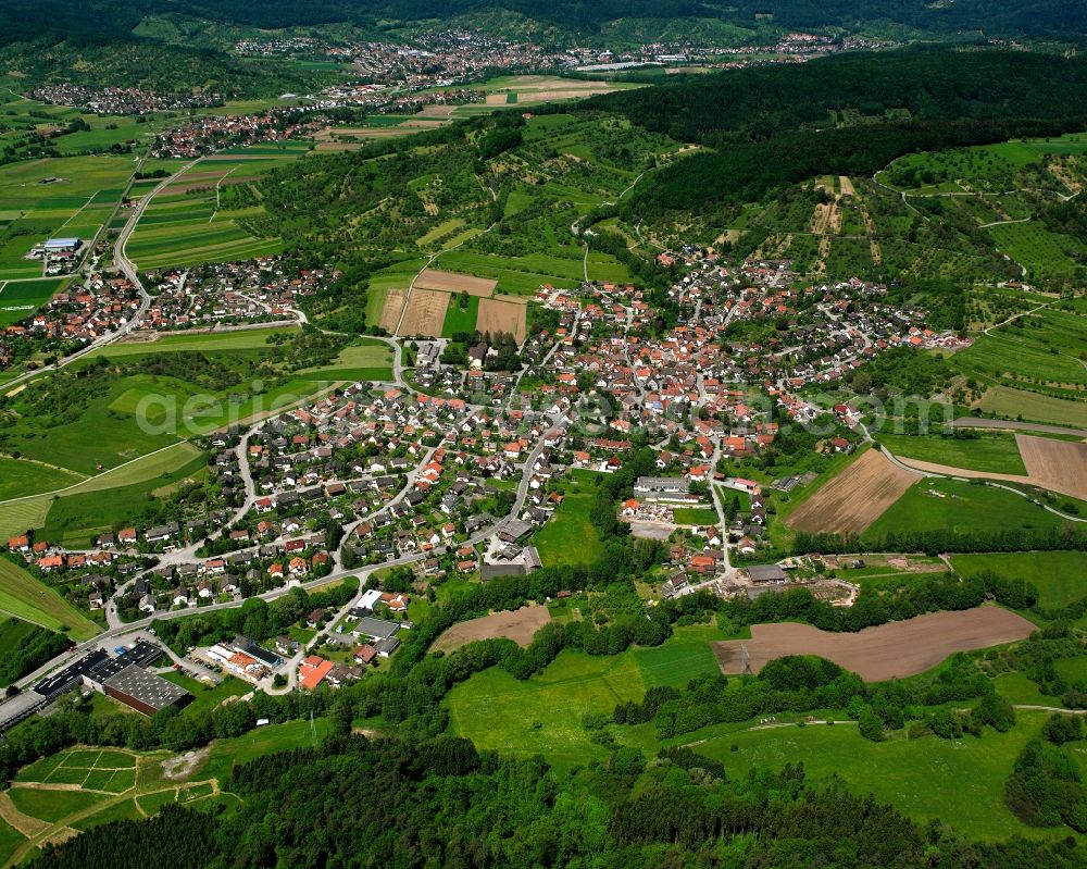 Aerial image Steinenberg - Village view on the edge of agricultural fields and land in Steinenberg in the state Baden-Wuerttemberg, Germany