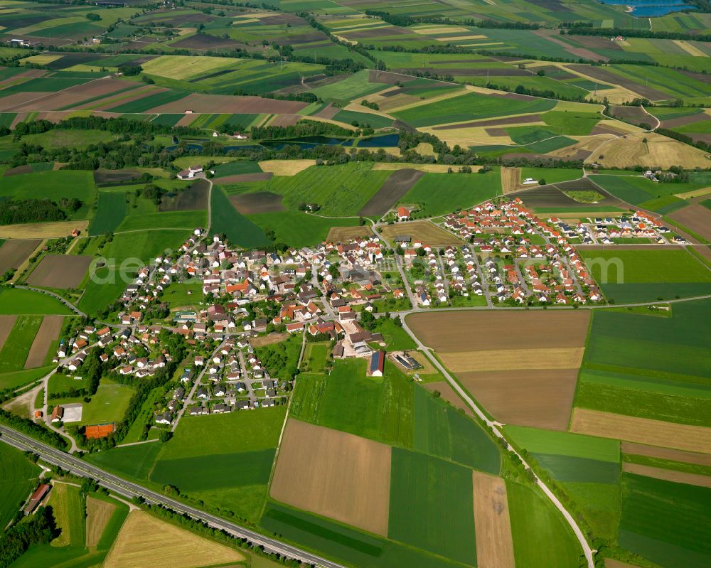 Stetten from above - Village view on the edge of agricultural fields and land in Stetten in the state Baden-Wuerttemberg, Germany