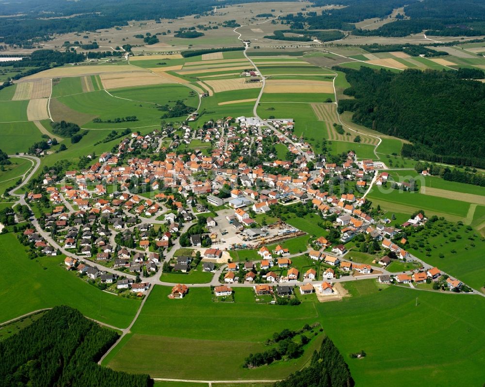 Aerial image Stetten am kalten Markt - Village view on the edge of agricultural fields and land in Stetten am kalten Markt in the state Baden-Wuerttemberg, Germany