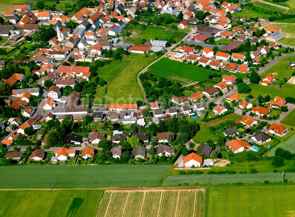 Stetten from above - Village view on the edge of agricultural fields and land in Stetten in the state Rhineland-Palatinate, Germany