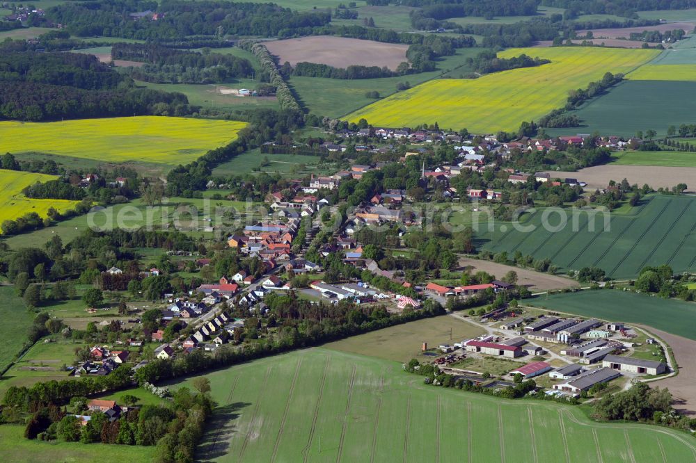 Aerial photograph Suckow - Village view on the edge of agricultural fields and land in Suckow in the state Mecklenburg - Western Pomerania, Germany