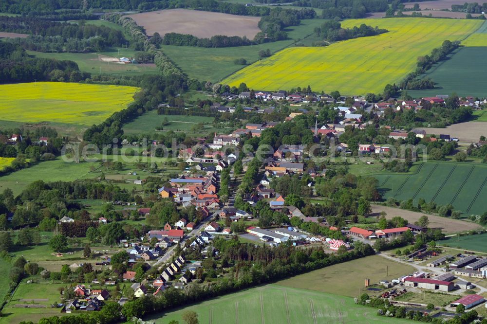 Aerial photograph Suckow - Village view on the edge of agricultural fields and land in Suckow in the state Mecklenburg - Western Pomerania, Germany