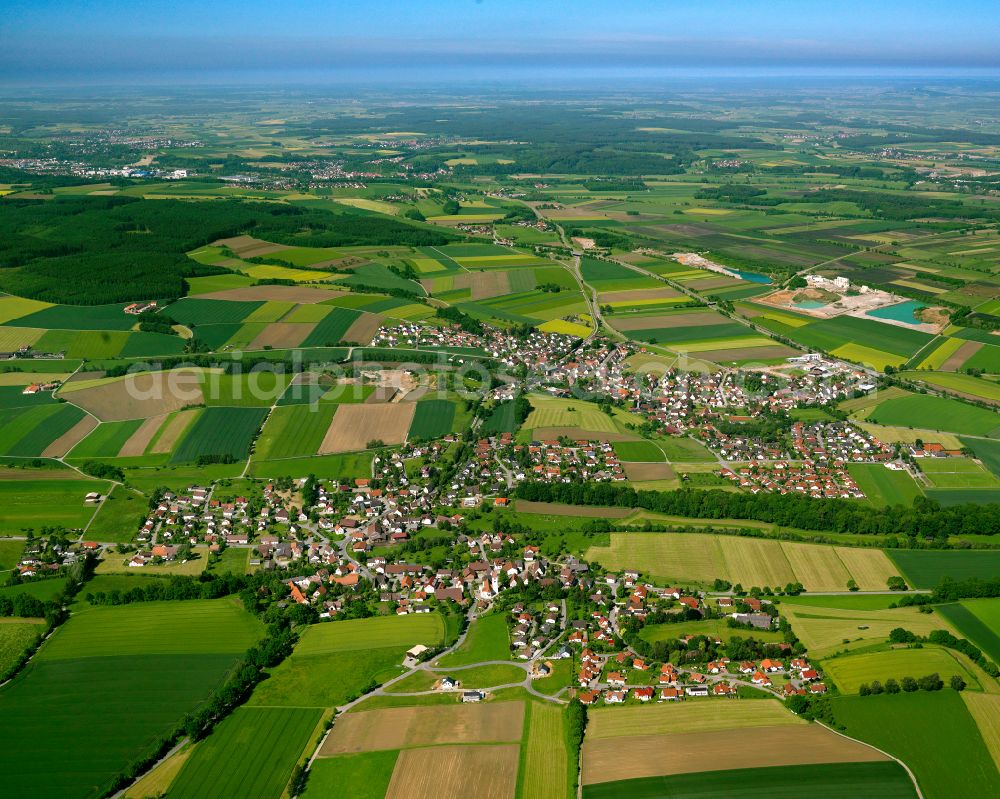 Aerial image Sulmingen - Village view on the edge of agricultural fields and land in Sulmingen in the state Baden-Wuerttemberg, Germany