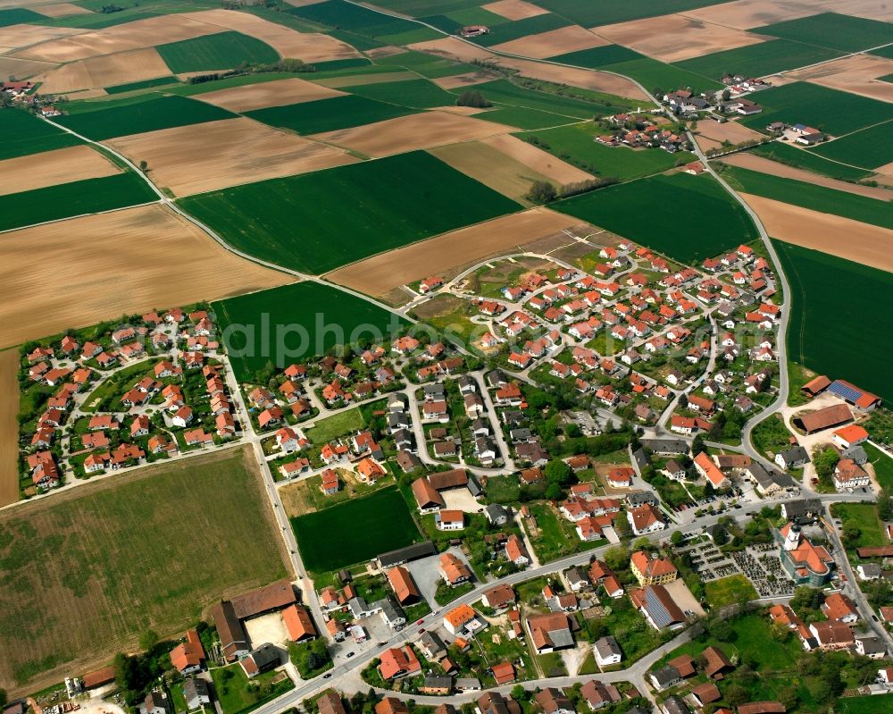 Aerial image Taiding - Village view on the edge of agricultural fields and land in Taiding in the state Bavaria, Germany