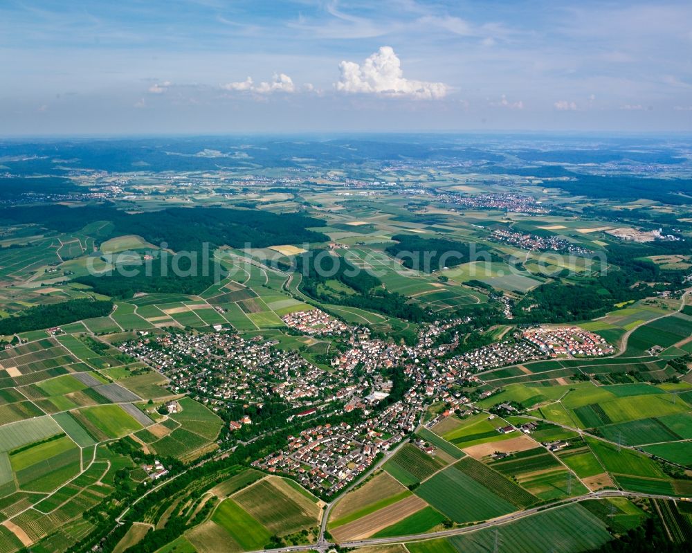 Aerial photograph Talheim - Village view on the edge of agricultural fields and land in Talheim in the state Baden-Wuerttemberg, Germany