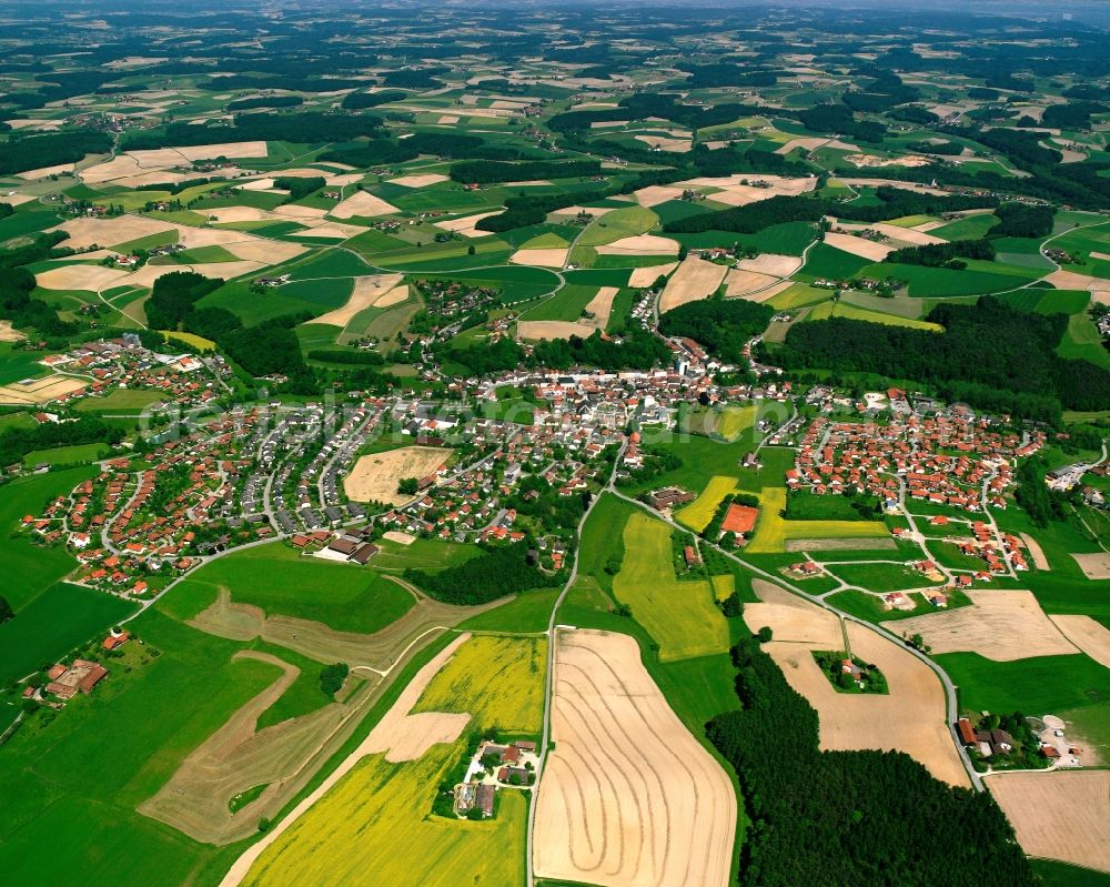 Aerial image Tann - Village view on the edge of agricultural fields and land in Tann in the state Bavaria, Germany