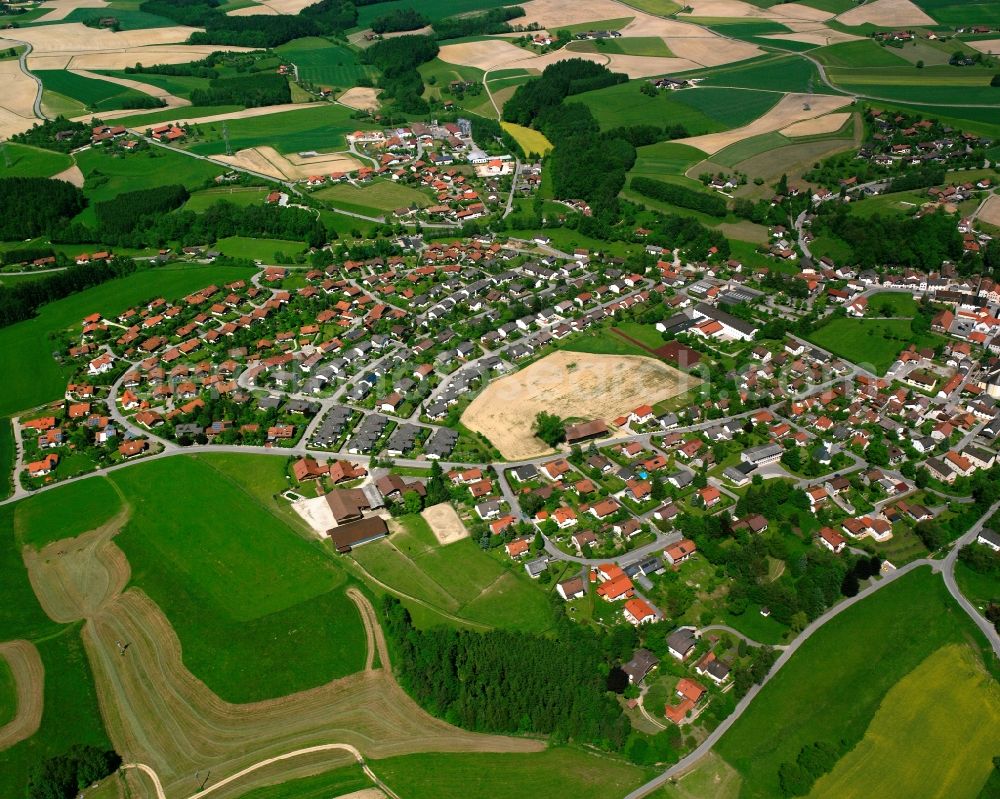 Tann from above - Village view on the edge of agricultural fields and land in Tann in the state Bavaria, Germany