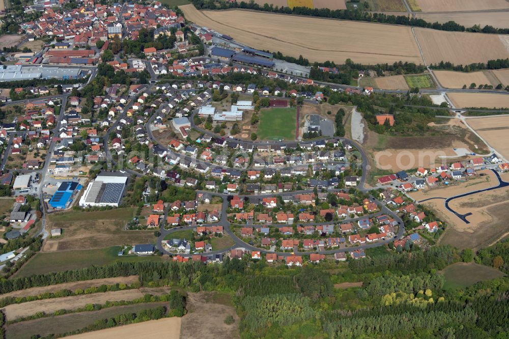 Aerial photograph Thüngen - Village view on the edge of agricultural fields and land in Thüngen in the state Bavaria, Germany