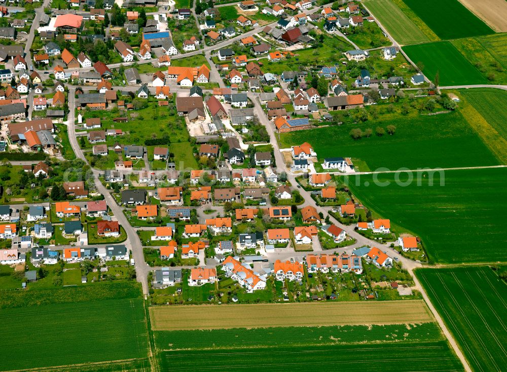 Aerial image Tomerdingen - Village view on the edge of agricultural fields and land in Tomerdingen in the state Baden-Wuerttemberg, Germany