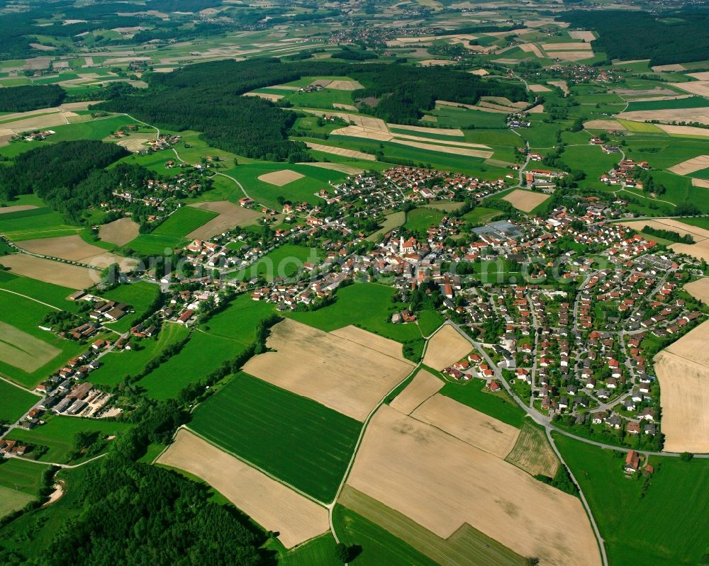 Aerial image Triftern - Village view on the edge of agricultural fields and land in Triftern in the state Bavaria, Germany