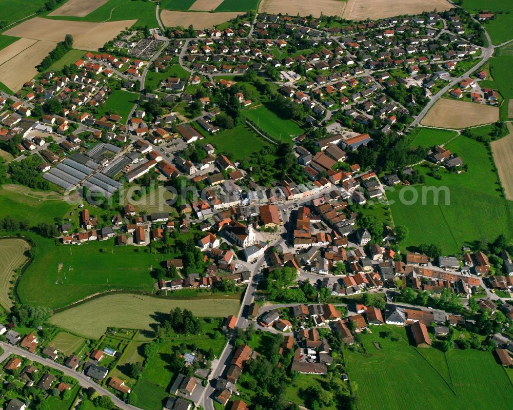 Aerial image Triftern - Village view on the edge of agricultural fields and land in Triftern in the state Bavaria, Germany