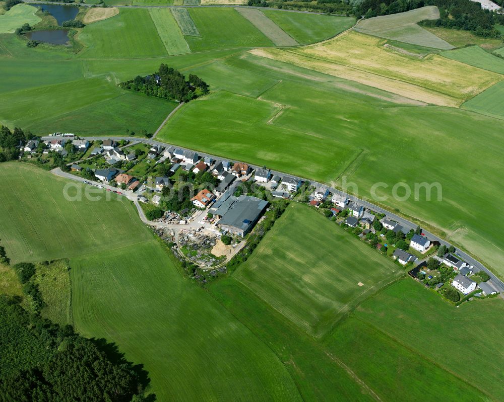 Aerial image Trogen - Village view on the edge of agricultural fields and land on street Hofer Strasse in the district Kienberg in Trogen in the state Bavaria, Germany