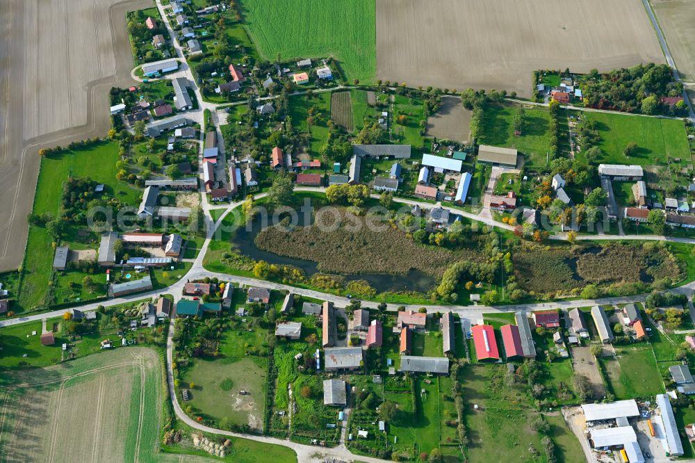 Aerial image Uckerland - Village view on the edge of agricultural fields and land in the district Bandelow in Uckerland in the Uckermark in the state Brandenburg, Germany