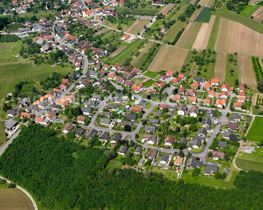 Ulm from above - Village view on the edge of agricultural fields and land in Ulm in the state Baden-Wuerttemberg, Germany