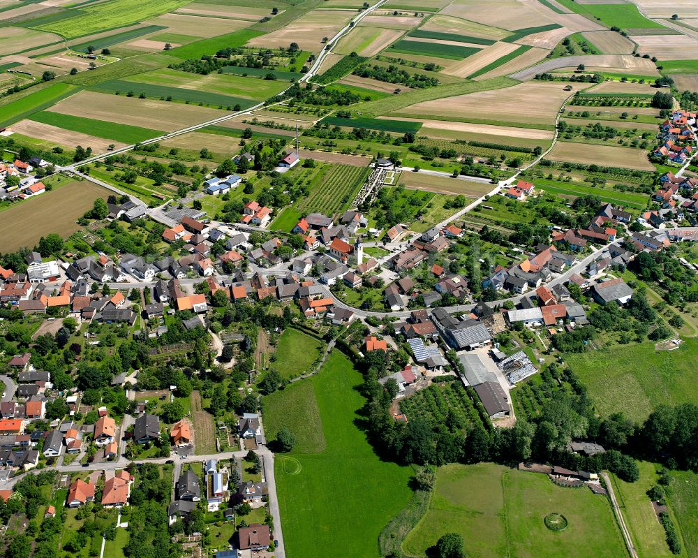 Aerial image Ulm - Village view on the edge of agricultural fields and land in Ulm in the state Baden-Wuerttemberg, Germany