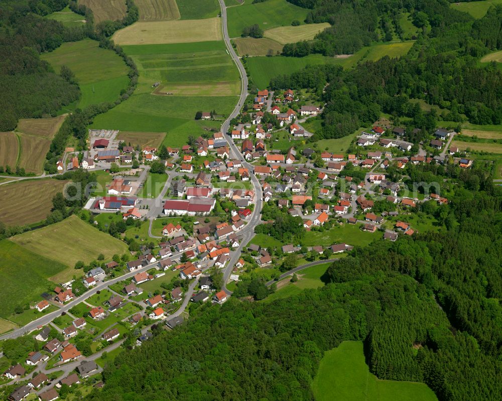 Ummendorf from above - Village view on the edge of agricultural fields and land in Ummendorf in the state Baden-Wuerttemberg, Germany