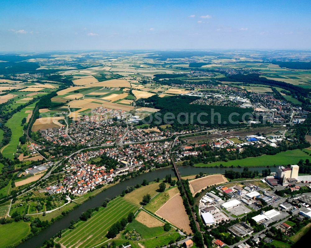 Aerial image Untergriesheim - Village view on the edge of agricultural fields and land in Untergriesheim in the state Baden-Wuerttemberg, Germany