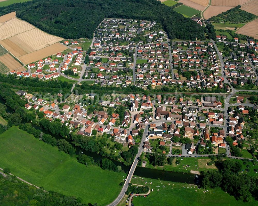 Untergriesheim from above - Village view on the edge of agricultural fields and land in Untergriesheim in the state Baden-Wuerttemberg, Germany