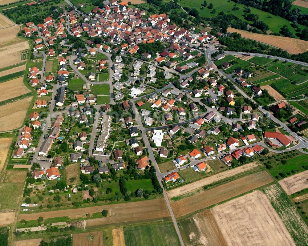 Untergriesheim from the bird's eye view: Village view on the edge of agricultural fields and land in Untergriesheim in the state Baden-Wuerttemberg, Germany