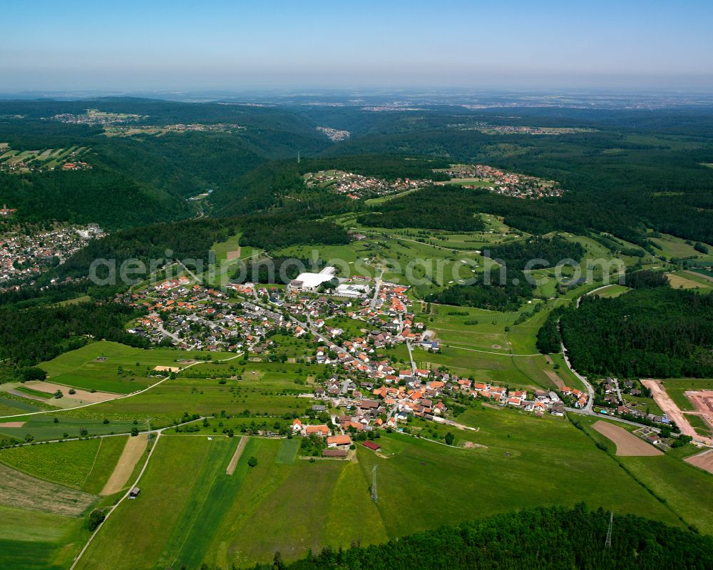 Aerial photograph Unterhaugstett - Village view on the edge of agricultural fields and land in Unterhaugstett in the state Baden-Wuerttemberg, Germany