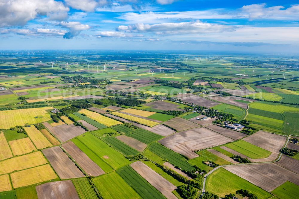 Aerial image Uphusum - Village view on the edge of agricultural fields and land in Uphusum in the state Schleswig-Holstein, Germany