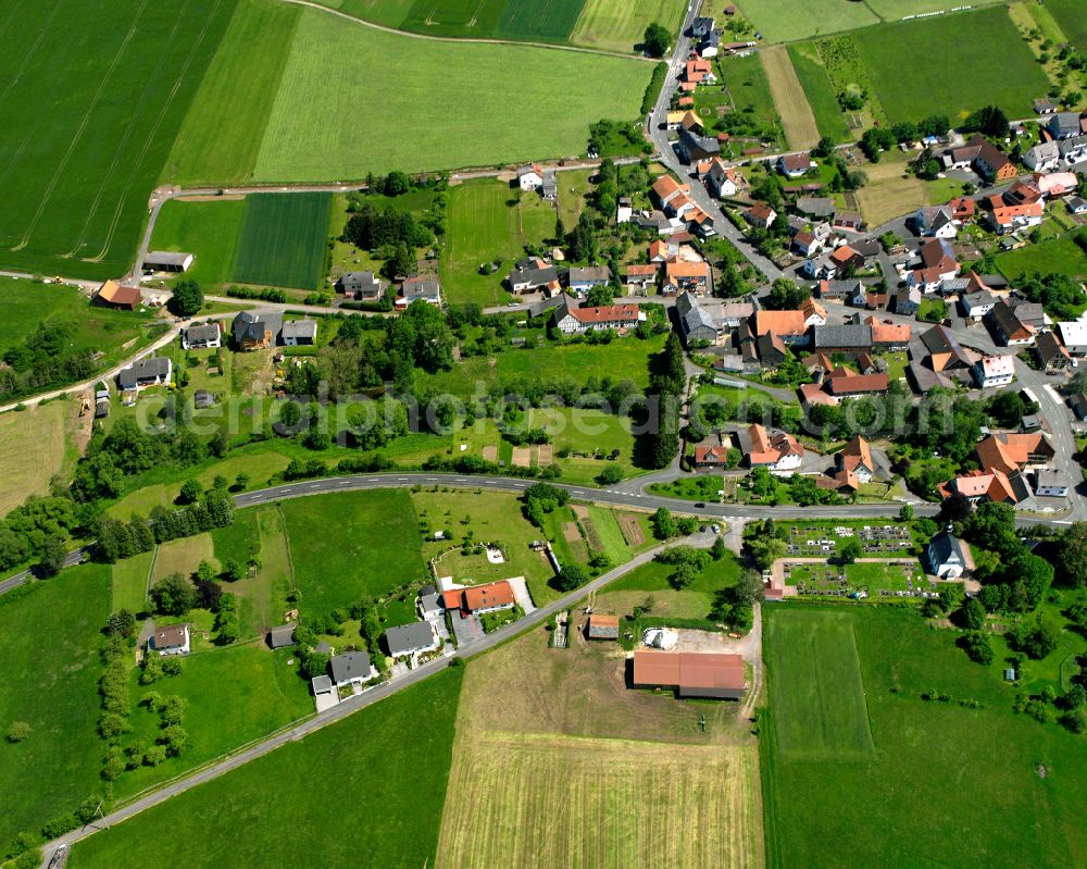 Aerial image Vadenrod - Village view on the edge of agricultural fields and land in Vadenrod in the state Hesse, Germany