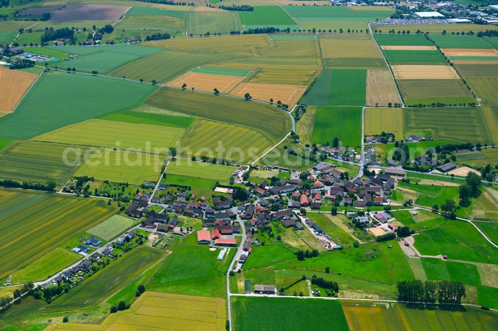 Vahle from above - Village view on the edge of agricultural fields and land in Vahle in the state Lower Saxony, Germany