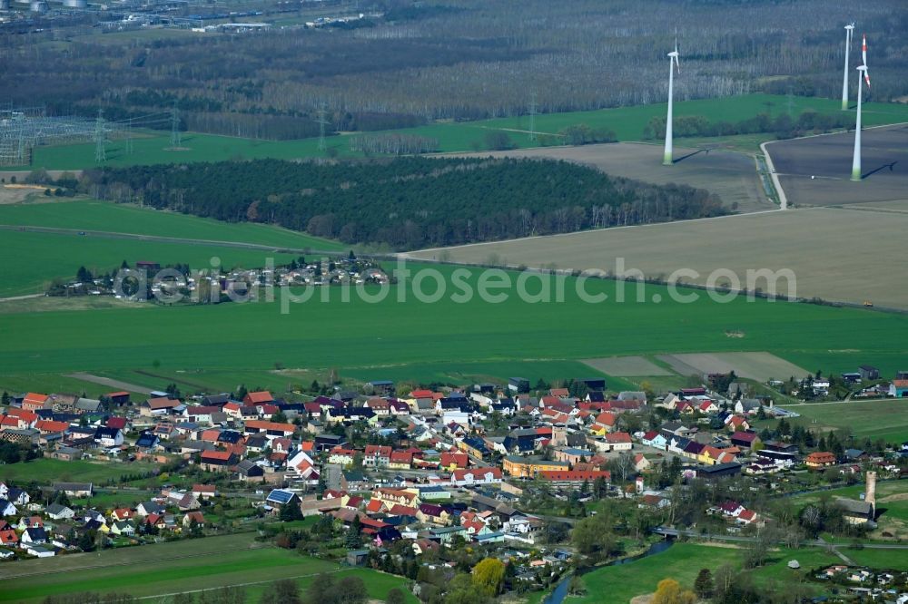 Vierraden from the bird's eye view: Village view on the edge of agricultural fields and land in Vierraden in the state Brandenburg, Germany