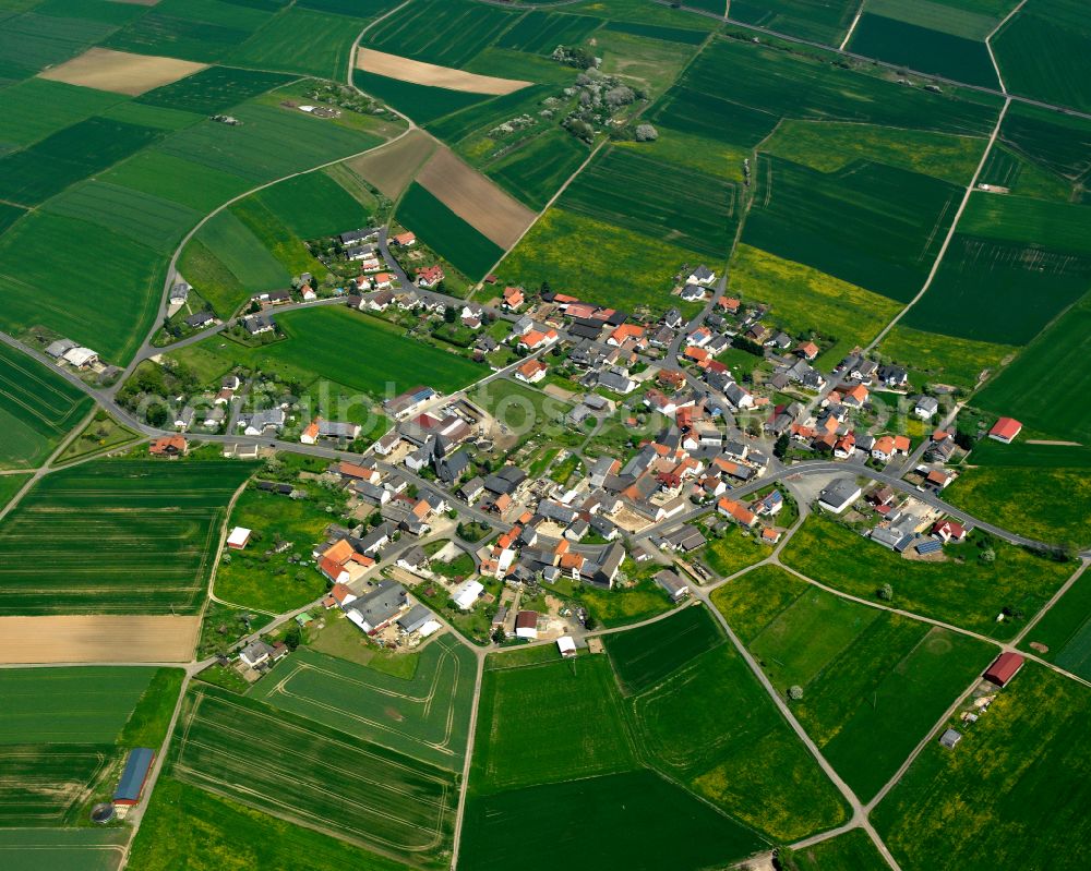 Vockenrod from above - Village view on the edge of agricultural fields and land in Vockenrod in the state Hesse, Germany