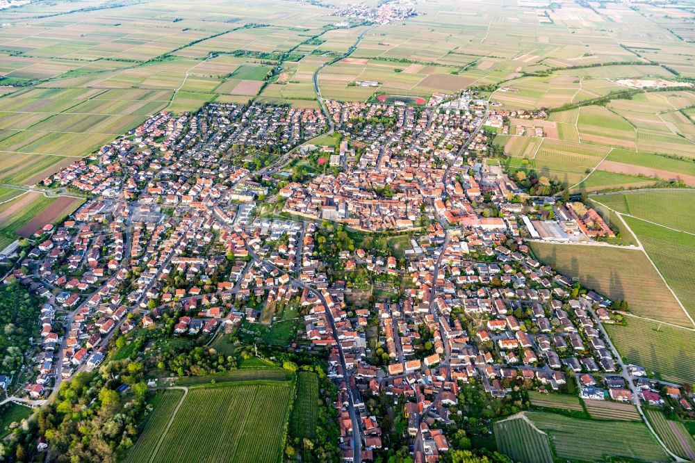 Aerial image Wachenheim an der Weinstraße - Village view on the edge of agricultural fields and land in Wachenheim an der Weinstrasse in the state Rhineland-Palatinate, Germany