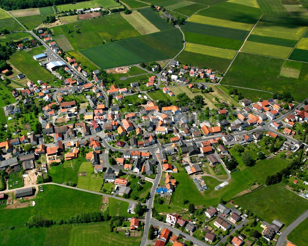 Aerial image Wallenrod - Village view on the edge of agricultural fields and land in Wallenrod in the state Hesse, Germany