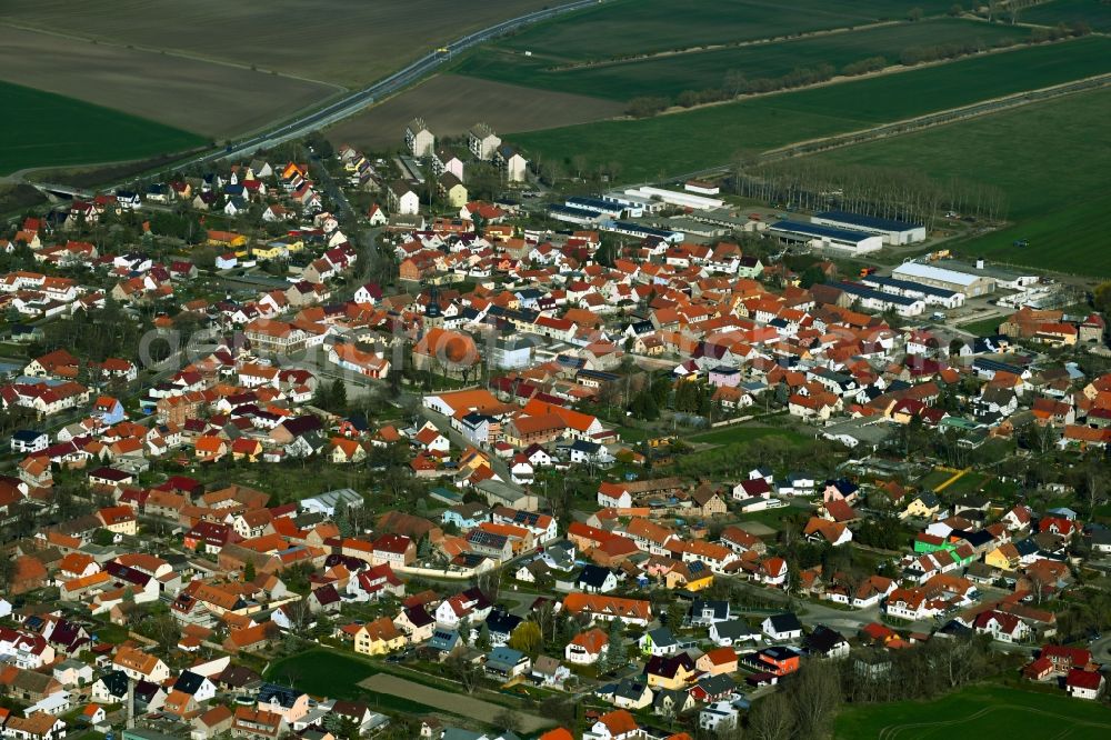 Aerial image Walschleben - Village view on the edge of agricultural fields and land in Walschleben in the state Thuringia, Germany